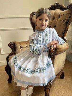 Маріанна - Вишита сукня для дівчинки з блакитними квітами фото