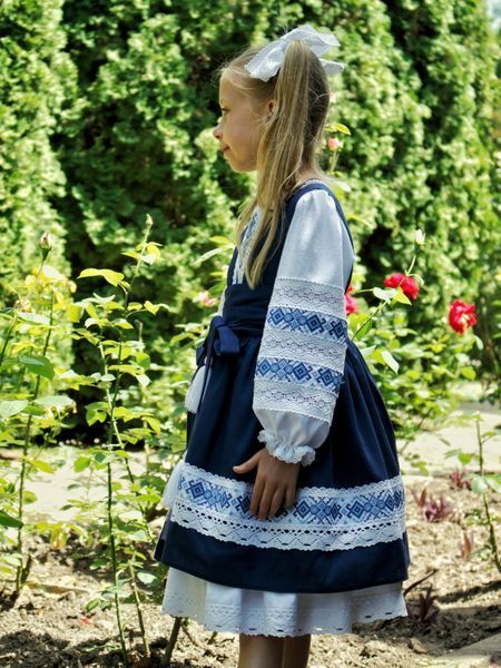 Комплект "Емілія" - Вишита сукня та жупан в синьому кольорі фото