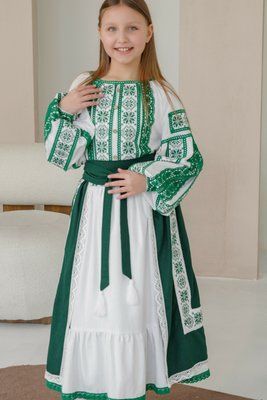 Комплект "Елуїза" - Вишита сукня та плахта в зеленому кольорі фото