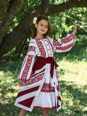Комплект "Єсенія" - Вишита сукня та плахта в бордовому кольорі фото